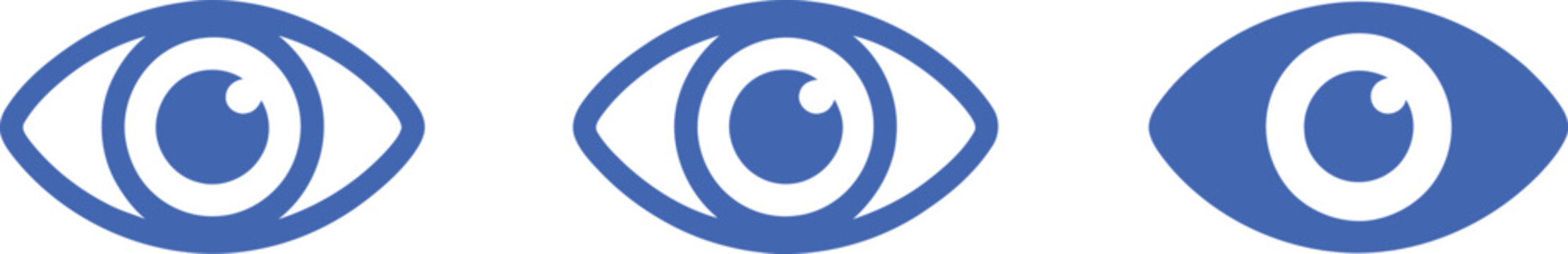 Blue Eye Icons in Outline and Solid Styles for Vision Monitoring Security Interface and Digital Design