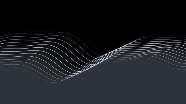 White abstract sinusoidal lines waving gently across a dark gradient background representing audio frequency and elegant corporate design elements for background video