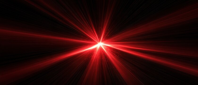 Red light burst radiating beams on dark background