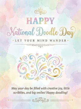 Colorful doodle greeting card for national doodle day celebration
