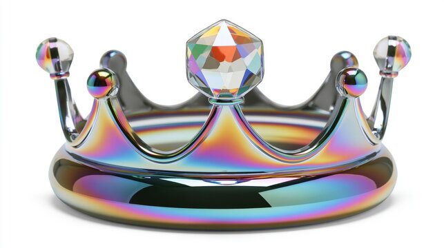 Iridescent metallic crown with gem ornament on white surface Tiara Day