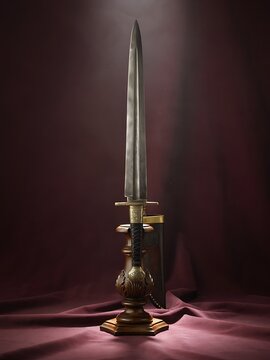 Elegant medieval style dagger with leather handle and brass details