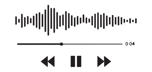 Horizontal audio waveform bar with seek slider and playback controls for digital music player application. © parul