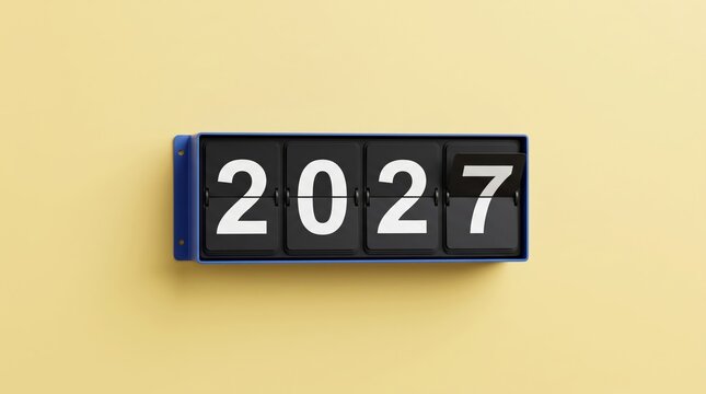 Split Flap Display Showing 2027 on a Yellow Background. AI generative
