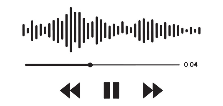 Horizontal audio waveform bar with seek slider and playback controls for digital music player application.
