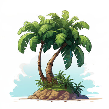 Green cartoon palm tree on a white background