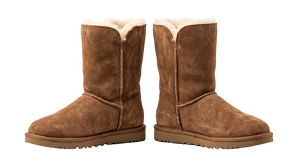 Classic warm brown suede winter boots with soft white shearling lining isolated on transparent background. © Isolated_png