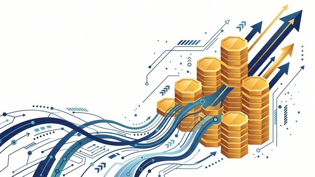 Predictive Revenue Growth Stream Vector Illustration with Gold Coins