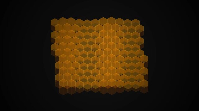 Glowing isometric hex grid loop animation depicting artificial intelligence neural node processing, cyber infrastructure, and high-tech digital computing.