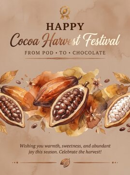Happy Cocoa Harvest Festival Illustration With Cocoa Pods And Chocolate Theme