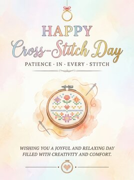 Happy Cross Stitch Day Greeting Card With Embroidery Hoop Design