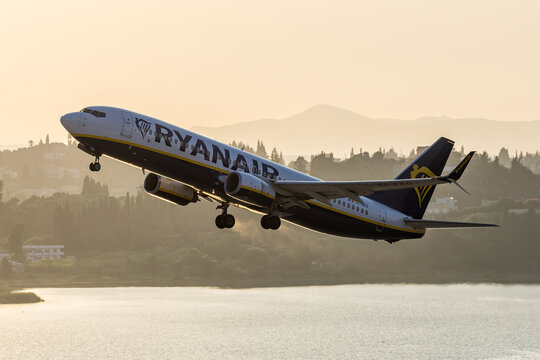Ryanair Boeing 737-800 airplane at Corfu airport in Greece