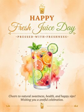 Happy Fresh Juice Day Celebration With Colorful Fruit Cocktail Illustration