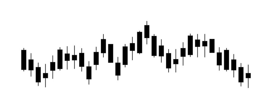 Financial stock market candlestick chart pattern representing volatile economic index data on transparent background.