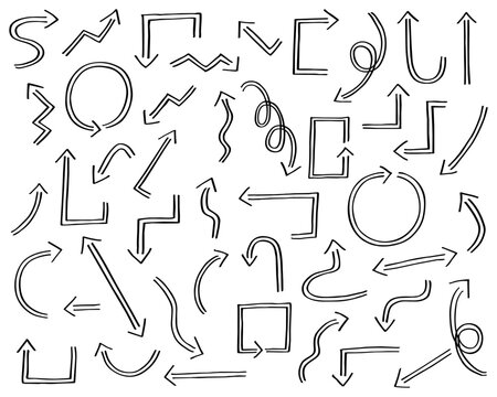 手描きの二重線矢印のイラストセット