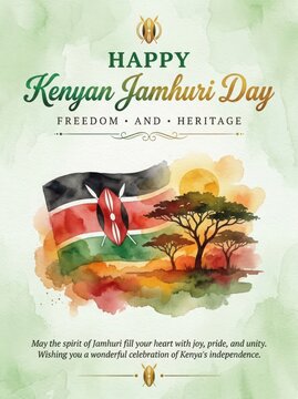 Happy Kenyan Jamhuri Day Celebration Design With Flag And Scenery