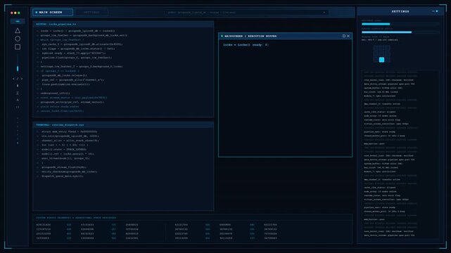 Computer Code Typing Line by Line in Dark Blue Software IDE Terminal for Cyber Security Education and Web Development