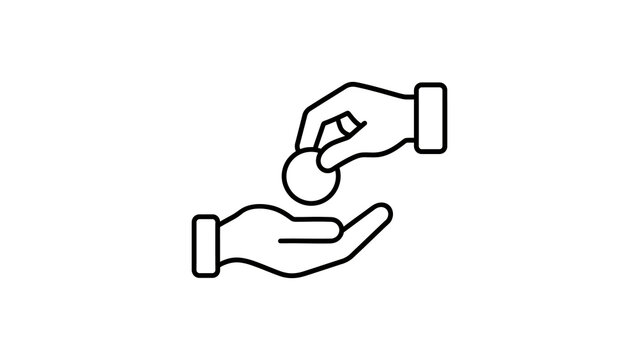 Hands sharing coin vector icon for microfinance and charity concept.