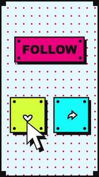 Retro social media interface buttons animation with mouse cursor clicks
