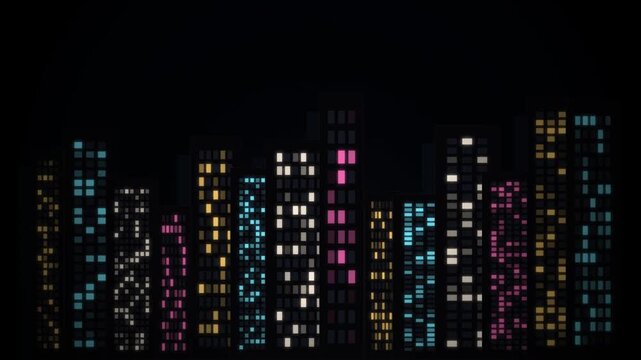 Abstract city skyline with glowing windows at night