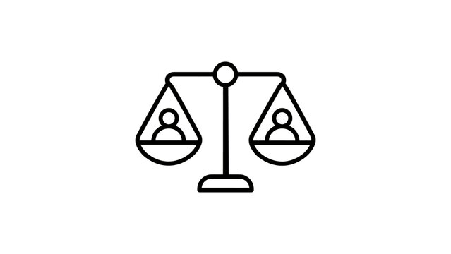 Balance scale icon with two people figures representing equality rights.