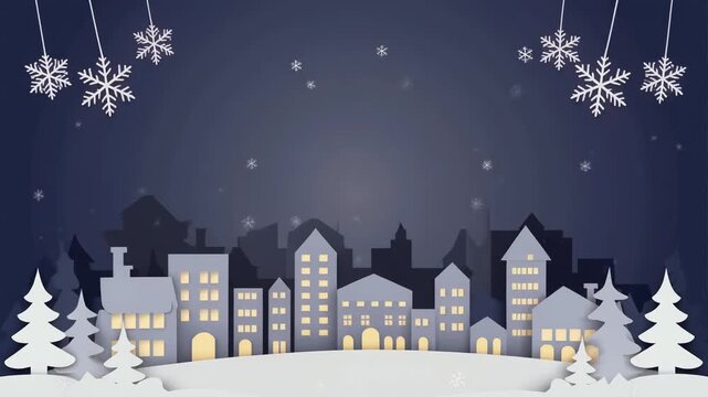 シンプルでかわいい切り絵のようなクリスマスの街並みのイラスト背景動画