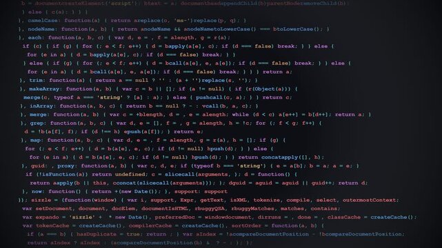 JavaScript Function Script Code Lines Scrolling on Dark Screen for Frontend Software Development and Coding Education Video