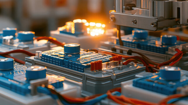 Circuit boards assembled by precision machinery in a high-tech factory. New technology and electronics manufacturing. Industrial automation and robotics. Semiconductor production.