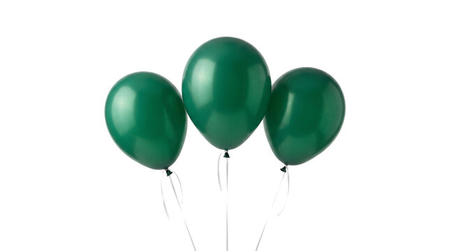Dark green metallic finish party balloons with white hanging strings for elegant corporate event styling.