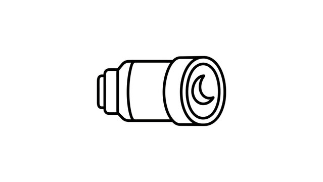 Modern zoom lens icon featuring black line art with crescent moon motif.