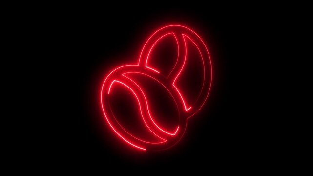 Red neon coffee bean symbol glowing on black background abstract energy caffeine concept modern design