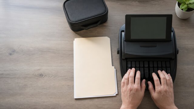 Court Reporter Stenography - Operating the stenotype keys for remote testimony workstation