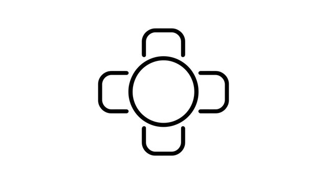 Round table and four chairs outline icon representing conference space.