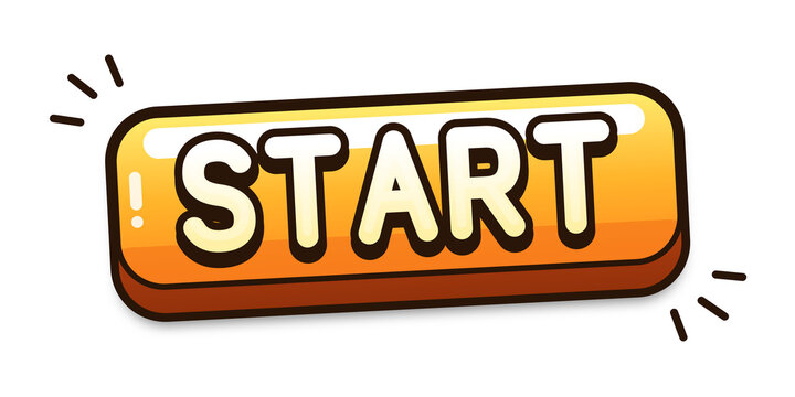 START Game Button, Orange Yellow Cartoon 3D UI