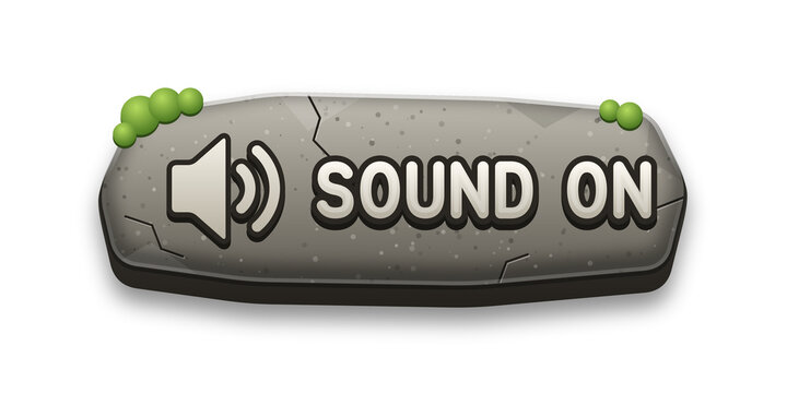 SOUND ON Game Button, Stone Rock With Speaker 3D UI