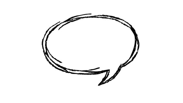 Black hand drawn oval speech bubble animation, sketchy chat frame graphic, isolated video overlay element   
