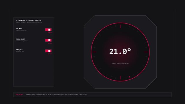 Climate control interface displaying circular temperature gauge