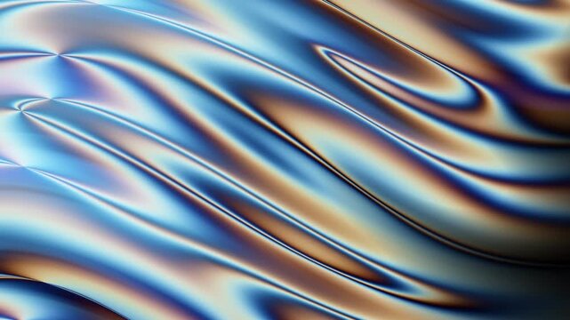 Abstract iridescent oil slick liquid ripple texture ideal for backgrounds, designs, and digital art projects requiring metallic, colorful wave patterns.