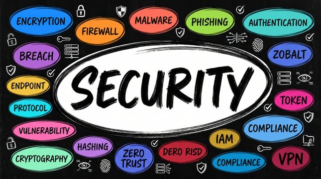 Security word map with cyber threat terms network infrastructure