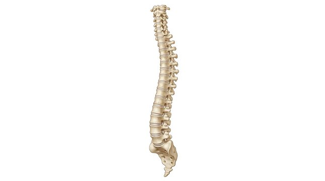 Lateral view of the human spinal column against white background