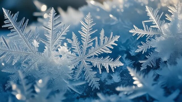 Intricate frost patterns forming on ice during a cold winter morning with soft natural light