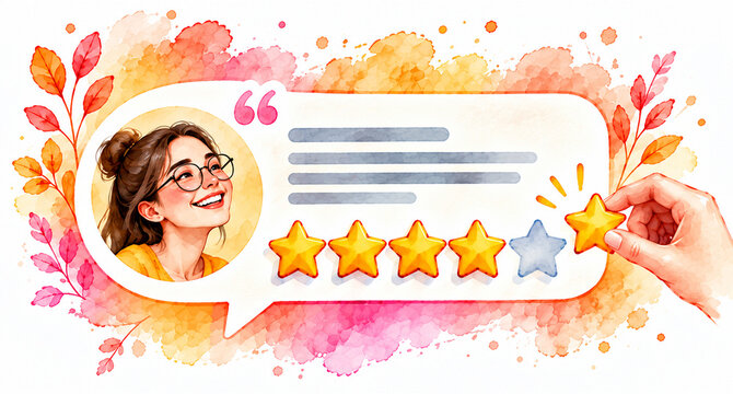 Digital Watercolor Customer Testimonial and Review Banners Featuring Diverse People, Quote Bubbles, Feedback and Rating Elements with Copy Space, Testimonial illustration concept in white background