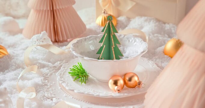 Bright white holiday setting with white accents.