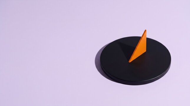 Black sundial with an orange triangular pointer on purple background