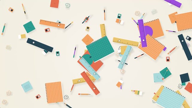 Flat Vector School Supplies Falling Animation Loop