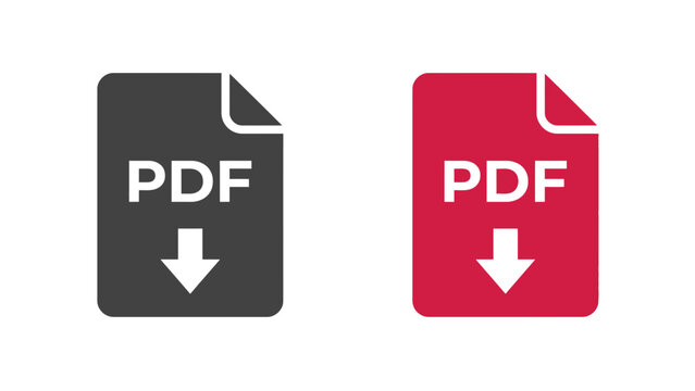 Modern flat vector icon set showing downloadable pdf document files on white background
