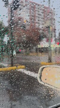 Rainy urban street and wet pavement