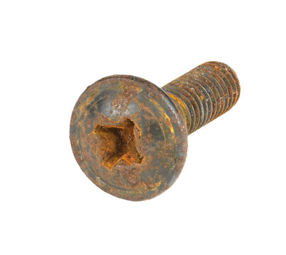 Detailed image of an aged lag bolt featuring a prominent five-star drive recess