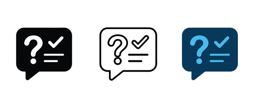 speech bubble icons with question mark and checkmark symbols indicating yes no or maybe responses