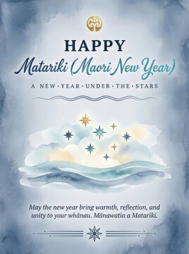 Matariki Maori New Year Greeting Card with Starry Sky Illustration